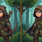 "Visual example of raster vs. vector graphics: A pixelated raster character compared to a crisp, scalable vector illustration.